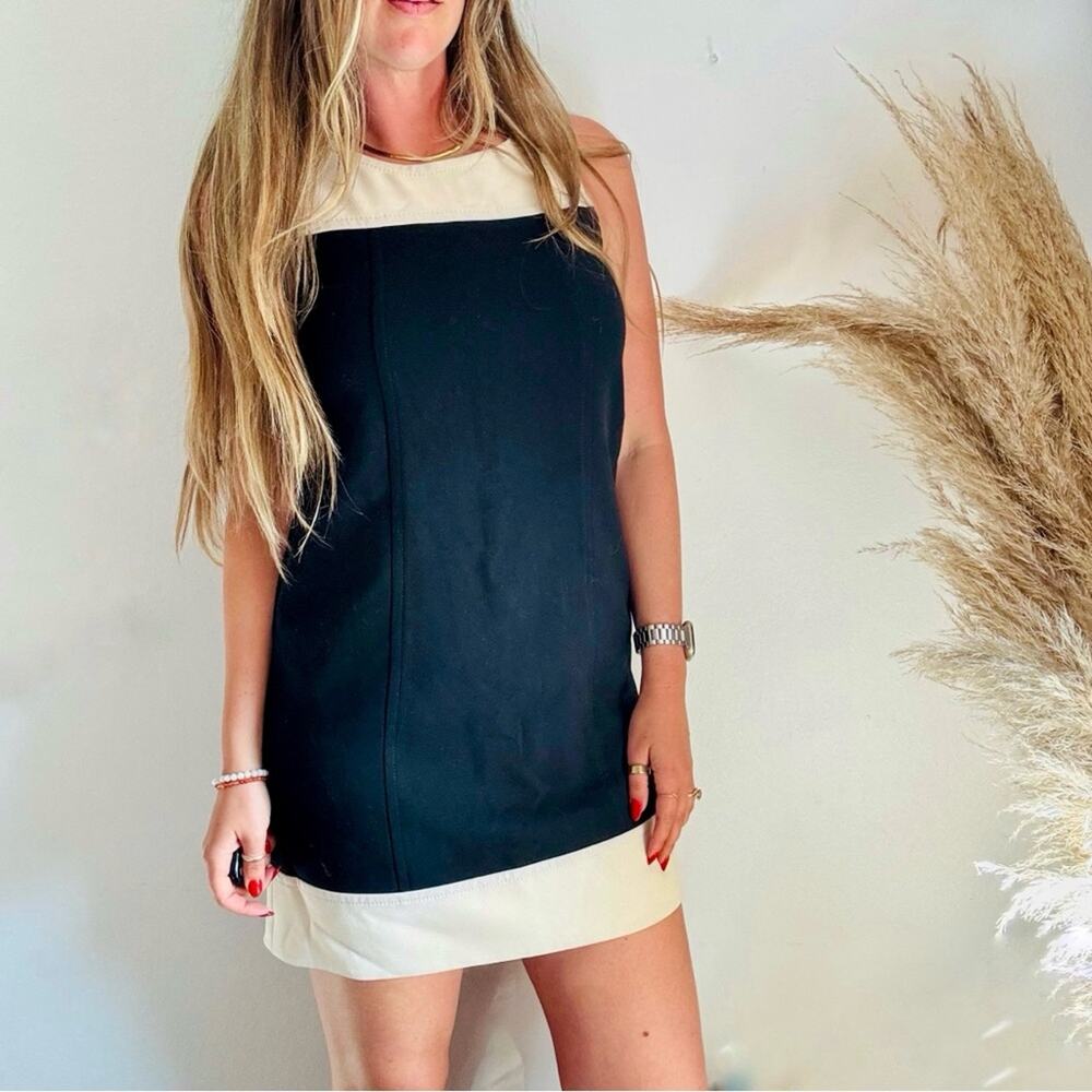 ANN TAYLOR LOFT Cream Black Color Block Mod Retro $128 Shift Mini Tank Dress 8